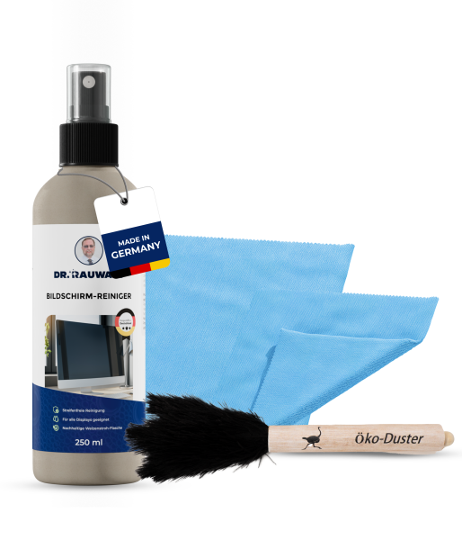 Dr. Rauwald Bildschirmreiniger 250ml Set mit Staubwedel & 2 Tüchern